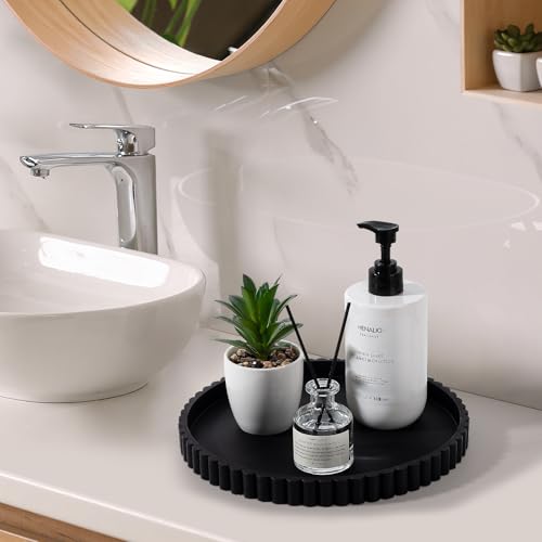 Round Bathroom Tray Silicone Kitchen Counter Decor Vanity Organizer Decorative Coffee Table Tray for Perfume, Candle, Soap Dish, 10 Inch, Black - color: Black, size: 10"