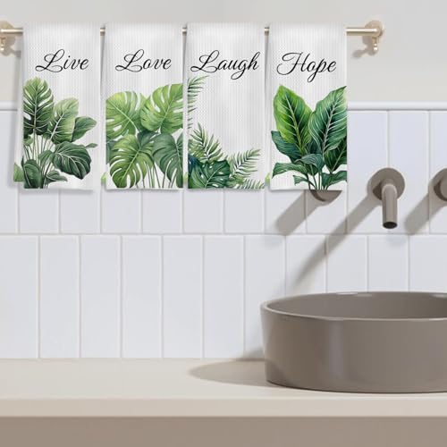 Tropical Botanical Bathroom Hand Towels, Green Plant Live Laugh Love Hope Decorative Hand Towels for Bathroom Washroom Gym Spa Yoga Room Decor, 16x24 Inches Set of 4 - color: Tropical Botanical