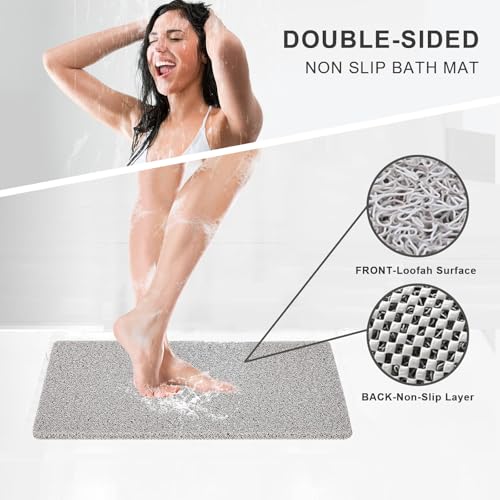 Nonslip Bathtub Mat, Anti Slip Bath Mat 0.6" Extra Thick, Quick Dry Bath Tub Anti Slip Shower Mat, Loofah Non-Slip Bath Mat for Tub Bathroom Pool Kitchen Entryway Home Hotel(Light Gray 24x24) - color: Light Grey, size: 24" x 24" (Square)