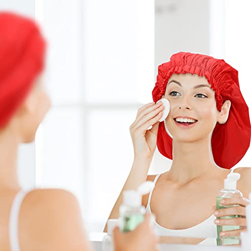 4 Pack Super Jumbo Shower Cap for Women, Extra Large Waterproof Hair Cap for Long Hair, Braids, Dreadlocks, Reusable Bath Caps with Elastic Band(Blank Pattern,Black, Grey, Blue, Red) - color: Black, Grey, Blue, Red