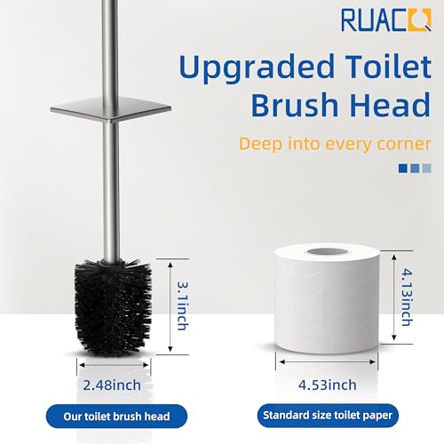 RUACQ Toilet Brush and Holder Set,Square Toilet Bowl Brush for Bathroom with 304 Stainless Steel Handle Toilet Cleaner Brush with Durable Scrubbing Bristles,Splash-Proof (Brushed Nickel) - color: Brushed Nickel, size: 1 pack