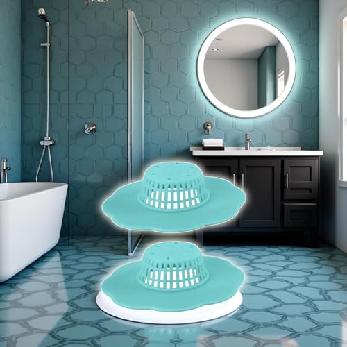 2Pcs Blue Hair Catcher Silicone Hair Stopper Shower Drain Covers Easy to Install and Clean Suit for Bathroom Bathtub and Kitchen Bathroom Sink and Bathtub Accessories