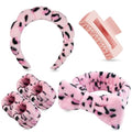 7 Pcs Spa Set, Facial Headband and Wristband Set, Skincare Accessories, College Style Girl Idea Gifts, Hair Accessories for Women and Girls（Leopard Print Pink） - color: Leopard Print Pink