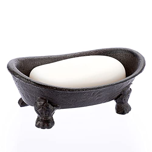 Sumnacon Cast Iron Bathtub Soap Dish - Heavy Duty Vintage Metal Drainable Sponge Soap Tray Bar, Rustic Iron Soap Sponge Holder for Bathroom Shower Bathtub Kitchen Sink Countertop, Brown