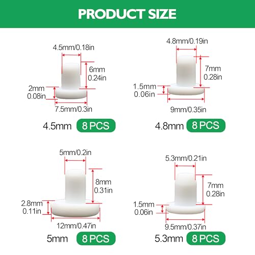 EASYEAH 4 Sizes 4.5/4.8/5/5.3 mm Silicone Plug 3/16 in T-Shaped Soft Flexible Rubber Stopper Waterproof Seal Button Plug for 0.18-0.21 in Hole, White, 32 Pcs - size: 4.5-5.3mm(0.18-0.21")