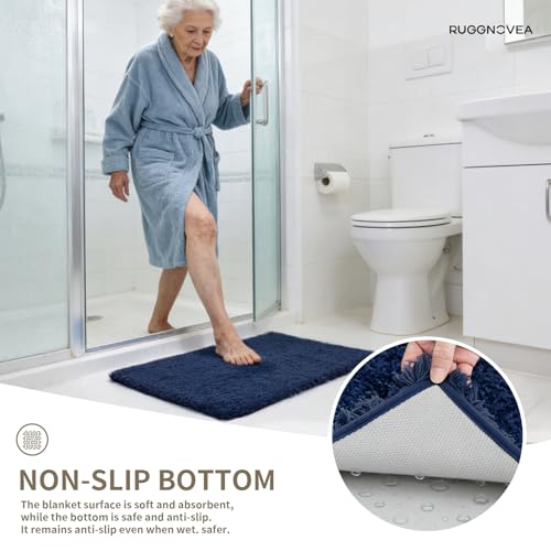 Bathroom Rugs Non Slip Washable, Ultra Thick Soft Microfiber Absorbent Bath Mats, High Density Foam Latex Non Slip Backing Bath Rugs, Fluffy Floor Carpet for Tub&Shower 24x17, Navy - color: Navy Blue, size: 24" X 17"(Small Bathroom Rug)