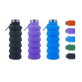Collapsible Water Bottles，3 pack BPA Free Travel Silicone Water Bottle with Carabiner，17oz Reusable Foldable Lightweight Portable Sports Water Bottle for Travel Gym Camping Hiking - color: Black + Blue + Purple