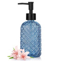 1 Pack 14oz Glass Soap Dispenser with Plastic Pump, Diamond Design Refillable Hand Soap Dispenser for Hand Wash, Bathroom and Kitchen - color: Blue