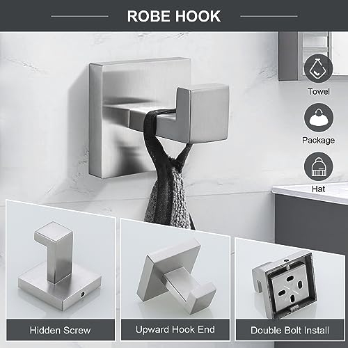 TQKAG 6-Piece Bathroom Towel Bar Sets Brushed Nickel 23.6 inch Towel Bar Stainless Steel Towel Ring Coat Hook and Toilet Paper Holder Bathroom Hardware Set Wall Mounted Bathroom Accessories Kit - color: Brushed Nickel, size: 6-Pieces Set-A