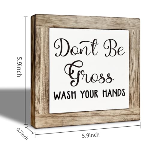 Funny Bathroom Decor, Don't Be Gross Wash Your Hands Wooden Box Sign, Humorous Bathroom Prompt Wash Hands Decor, Freestanding Decoration for Toilet Restroom 5.9×5.9 inch - color: color25