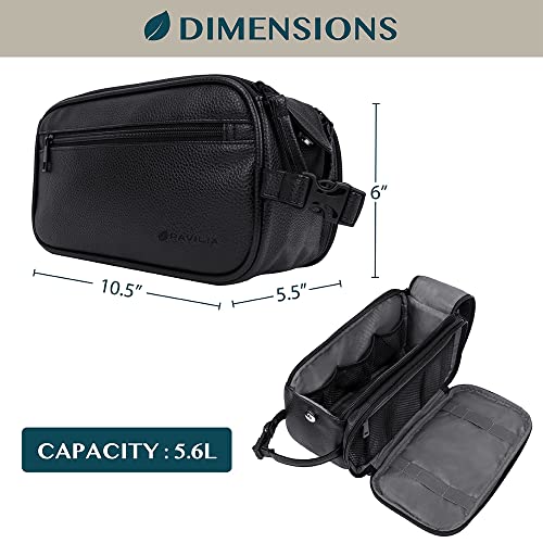 PAVILIA Toiletry Bag for Men, Travel Essentials Shaving Dopp Kit, Mens Travel Bag Toiletries Organizer Case for Grooming, PU Leather Water Resistant Cosmetic Bag Pouch (Black) - color: Black, size: Large (10.5x5.5x6)