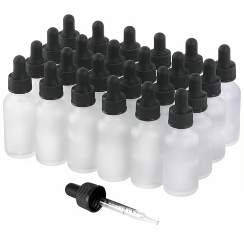 NOOEEISS 24 Pack,1oz Glass Dropper Bottle, Clear Frosted Tincture Bottles with Dropper, Pretty Finish for All Kinds of Liquids,Oil Bottles for Hair- Stronger Suction ideal for Leakproof Travel - color: Clear Frosted, size: 1oz-24Pack