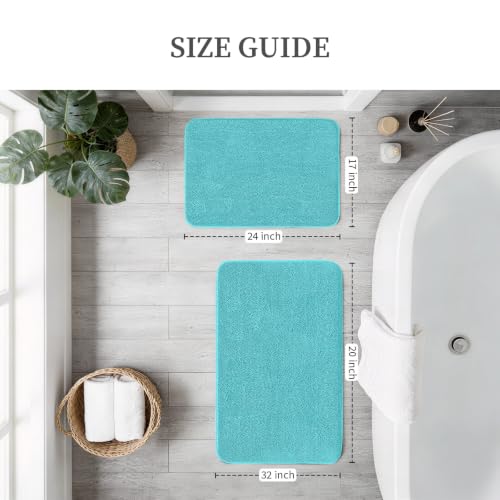 YIHOUSE Memory Foam Bathroom Rugs Sets 2 Piece - Extra Thick Soft Towel-Like Absorbent Bath Mat Set, Non Slip Machine Washable Bath Rugs Carpet for Bath, Tub & Shower (32"x20"+24"x17", Aqua) - color: Aqua, size: 1'5" x 2' (17"x24"+20"x32")