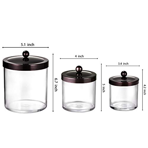 SheeChung 3-Pack Plastic Apothecary Jars with Bronze Metal Lids - Large 50oz, 25oz & 15oz Clear Acrylic Storage Set - Shatterproof Bathroom Vanity & Kitchen Organizer - Modern Farmhouse Rustic Decor - color: Bronze, size: 50 oz & 25 oz & 15 oz