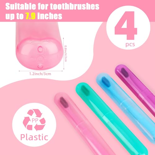 Hooqict 4 Pack Travel Toothbrush Case Portable Travel Toothbrush Holder Plastic Toothbrush Container Protector Cover Case for Traveling, Bathroom, Camping, Home, School, Business - color: Cyan, Pink, Purple, Blue