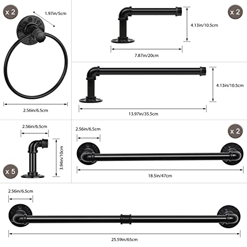 13-Pieces Towel Bar Set Black Bathroom Hardware Set Industrial Pipe Bath Towel Rack Accessories Kit Wall Hand Towel Bar, Toilet Paper Holder, Towel Ring, Robe Towel Hooks, Kitchen Tissue Paper Hanger - size: 13 Pieces