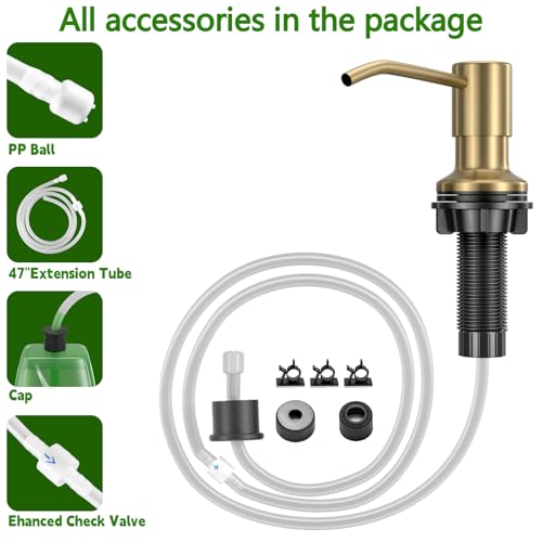 Kitchen Sink Soap Dispenser, Built in SoapDispenser, 47" Extension Tube kit, Counter Lotion Dispenser Pump, No Need More Refills (Gold) - color: Gold