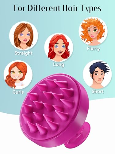 HEETA Scalp Massager Hair Growth, Soft Silicone Scalp Scrubber Shampoo Brush for Exfoliation, Dandruff Removal Head Massage Stress Relax, Wet & Dry Use for Thick Thin Curly Hair Care, Hot Pink - color: Hot Pink