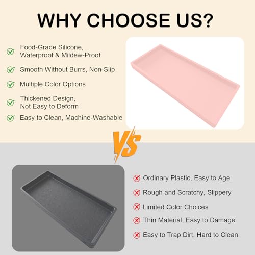 Bathroom Vanity Tray, 7.8 x 3.9 Inch Silicone Bathroom Tray Countertop, Non-Slip Decorative Tray for Bathroom, Kitchen, Toilet to Organize Perfume, Jewelry, Soap, Waterproof, Pink - color: Pink, size: 7.8" x 3.9" x 0.8"