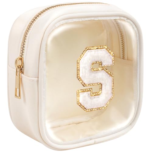 KOTORA Initial Make Up Bag Travel Toiletry Bag, Clear Makeup Bag Preppy Cosmetic Bag Clear Makeup Bags With Zipper Girlfriend Teacher 8 Year Old Girl Gifts Daughter Gifts Swim Gifts For Girls Beige S - color: Beige, style: S