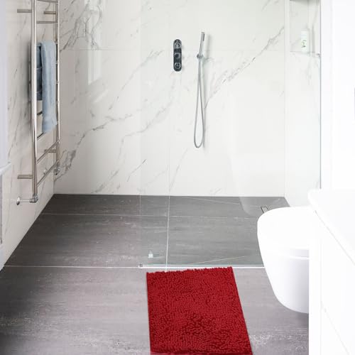 Non-Slip Bath Rug,Extra Soft Microfiber Bedroom Shag Carpet with Anti-Slip Backing,Water/Dust Absorbent Fast Dry Shower Mat,Sound Insulated Stairs Pad,Machine Washable (Red,15 x 23 Inches) - color: Red, size: 15"x23"