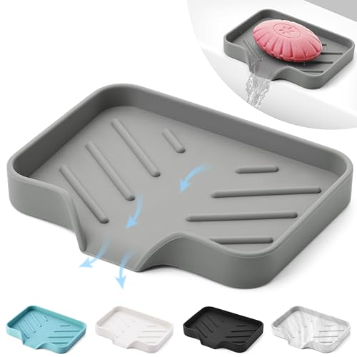 Silicone Soap Bar Holder: Premium Gray Self-Draining Soap Dish - Elegant Shower & Bathroom Solution - color: Gray, size: S(4.7X3.5) 1 PC
