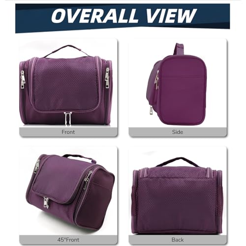 Buruis Hanging Toiletry Bag for Women and Men, Large Water-Resistant Makeup Organizer with Sturdy Hook, Lightweight Nylon Dopp Kit for Full-Sized Toiletries & Cosmetics, Purple - color: Purple, size: Large