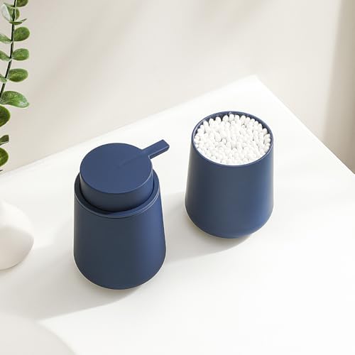 YAUKPH Matte Blue Bathroom Accessories 2 Piece Set Plastic Soap Dispenser and Toothbrush Holder for Modern Bathroom Decor - color: Matte Blue