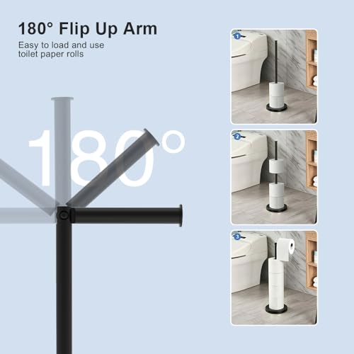 Free Standing Toilet Paper Holder Stand with Weighted Base, SUS304 180 Degree Rotatable Tissue Holder with Shelf, Can Extra Storage 4 Rolls, Black Bathroom Toilet Roll Holder - color: Matte Black