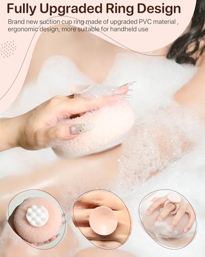 Super Soft Sunflower Suction Cup Bath Sponge loofah, 2026 Upgraded 2-in-1 Sunflower Ball Exfoliating Bath Sponge Cleaning Brush, Mesh Shower Body Sponge Accessories for Women, Men Shower (5 Color) - color: Blue+pink+purple+white+grey