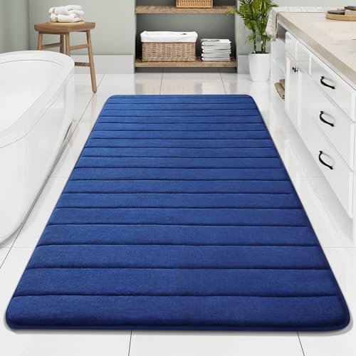 Buganda Memory Foam Bath Mat, 70" x 34", Ultra Soft Bathroom Rugs, Water Absorbent and Machine Washable Bath Rug Runner for Bathroom, Shower, and Tub, Navy Blue - color: Navy Blue, size: 70" X 34"