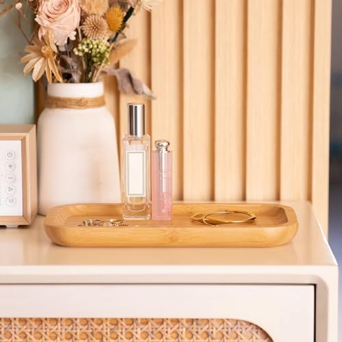 Bamboo Vanity Tray, Bathroom Counter Tray, Toilet Tank Top Tray for Organizing and Decor Display, 14.2 x 6 x 0.8 inch - size: 14.2" x 5.9" x 0.8"