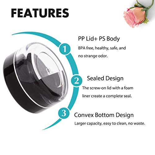 10 Gram Sample Containers with Lids, 10 Pack Sample Jars, Small Cosmetic Travel Container for Makeup, Lotion, Cream, Powder, 10 ML Mini Containers with Black Lids - color: Black