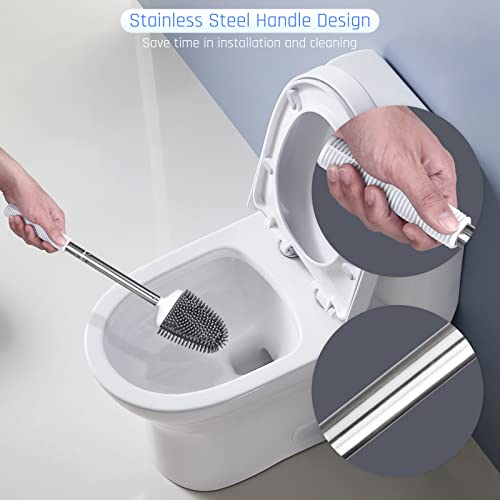 Sellemer Toilet Brush and Holder Set for Bathroom, Flexible Toilet Bowl Brush Head with Silicone Bristles, Compact Size for Storage and Organization, Ventilation Slots Base (1 Pack, White) - color: White-1pcs