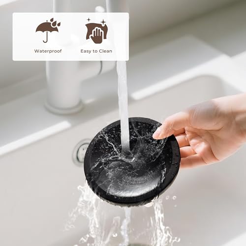 Marble Soap Dish Italy Natural Stone Sponge Holder for Bathroom Tub Shower Kitchen Sink, Handcraft Round Soap Case Organizer Trinket Plate Jewelry Tray Coaster for Home Decor Black (DL007) - color: Black