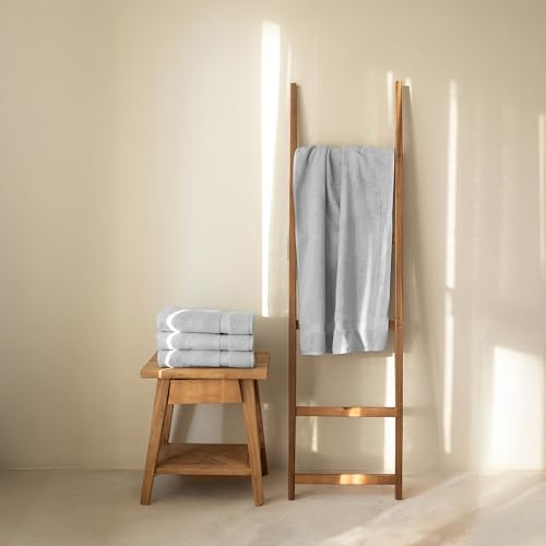 SALBAKOS 100% Turkish Cotton Bath Towel Set of 4, 27x54 inch | Premium Quality | Hotel & Spa Collection | Soft, Super Absorbent, Long Lasting Bath Towels | Made in Turkey (Silver, 4 Bath Towels) - color: Silver, size: 4 Bath Towels