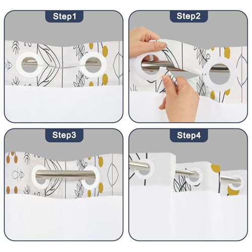 No Hook Shower Curtain with Snap in Fabric Liner Set, Waterproof & Washable, Farmhouse Cute Floral Shower Curtains for Bathroom, Spring Summer Botanical Plants Bathroom Curtain, House Gift, 71x74 inch - color: Hand-drawn Botanical