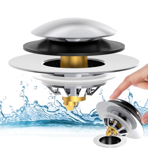 Bathtub Drain Stopper with Hair Catcher, Anti Clogging Bath Tub Drain Stoppers, Replaces Lift and Turn, Tip-Toe and Trip Lever drains for Tub, Easy Install and Clean (Chrome Silver)