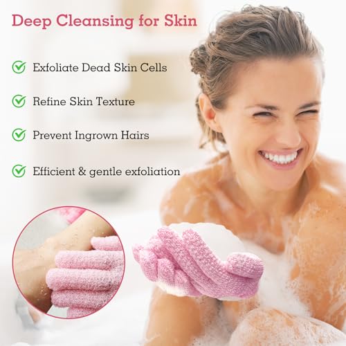 Evridwear Exfoliating Glove Shower Gloves Exfoliate Dead Skin for Dry Sensitive Skin No Irritation with Hanging Loop (3 Exfoliation Level Mixed- 3 Pairs) - color: 3 Pairs Multicolor