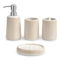 vancasso Ceramic Bathroom Accessories Set 4 Piece, Soap Dispenser with Stainless Steel Pump, Toothbrush Holder, Tumbler and Soap Dish, Modern Relief Design, Bathroom Decor Organizer, Beige-White - style: Beige-White