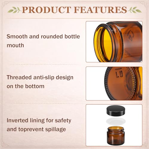48 Pcs Amber Glass Jars and Dropper Bottles Set, 2 oz Cream Jars with Black Lids 1.7 oz Amber Dropper Bottles, with Label and Mini Spatula, for Essential Oil, Lotions, Massage Oil, Spa Salon - color: Amber