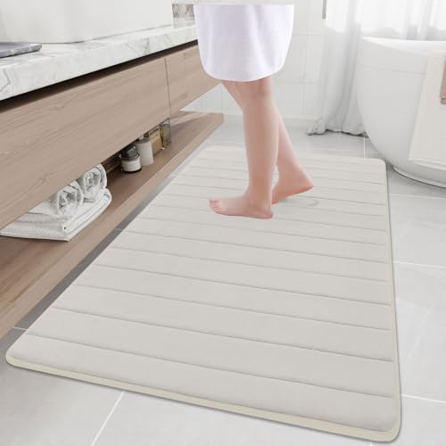 Buganda Memory Foam Bath Mat, 59" x 34", Ultra Soft Bathroom Rugs, Water Absorbent and Machine Washable Bath Rug Runner for Bathroom, Shower, and Tub, Cream - color: Cream, size: 59" X 34"