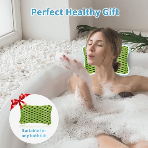 Luxury Bath Pillows for Tub, Slip Resistant Waterproof Bath Pillows for Tub Neck and Back Support with 2 Strong Suction Cups, Relaxing Spa Essentials (Green) - color: Green