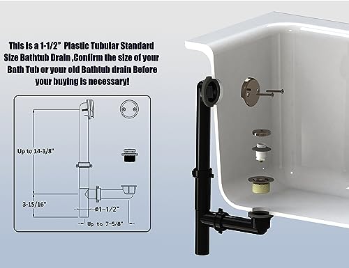 Artiwell 1-1/2" Black Tubular Bath Drain Kit with Tip-Toe Bath Drain Stopper, Touch-Toe Tub Drain, Tip Toe Bathtub Drain Waste and Overflow with Plug and Bathtub Overflow Drain Cover, Brushed Nickel - color: Brushed Nickel