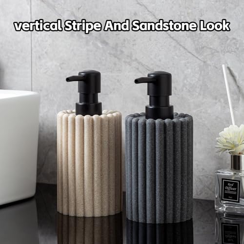 Soap Dispensers 350mL 11.84 OZ, 2 PCS Luxurious Hand Dish Lotion Shampoo Soap Dispenser Jar, Natural Stone Look Soap Pump Bottles for Kitchen Bathroom Countertop (Beige) - color: Beige
