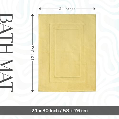 Feather & Stitch 2 Piece Towel Like Bath Mats (30x21 Inch) 100% Cotton Terry Bath Mats, Bathroom Shower Floor Mats [NOT A Bathroom Rug], Soft Absorbent Washable Mats - Yellow - color: Yellow