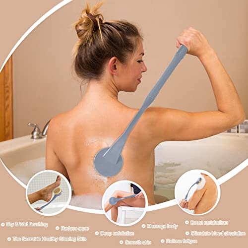 Back Brush Long Handle for Shower, 20.5” Back Bath Brush for Shower, Back Scrubber, Exfoliation and Improved Skin Health for Elderly with Limited Arm Movement, Disabled - color: Grey