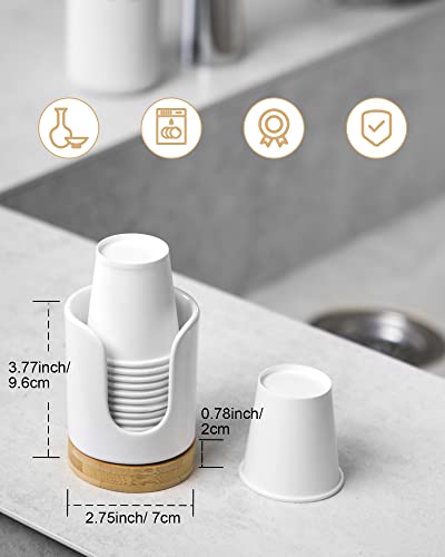 Ceramic Bathroom Cups Dispenser - 3 oz Disposable Paper & Plastic Bathroom Cups Holder - Mouthwash Cups Dispenser for Bathroom, Guest Toiletries, Countertop, Coffee - BPA Free (2 Pack) - color: White, size: Set/2