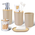iMucci Bathroom Accessories Set 5Piece Beige Bathroom Sets, Toothbrush Holder, Toothbrush Cup, Lotion Soap Dispenser, Soap Dish and Qtip Holder Bathroom Decor - style: Beige