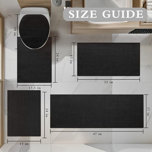 YIHOUSE Black Bathroom Rug Sets 5 Piece, Absorbent Bath Mat for Bathroom Non Slip Washable, Bathroom Mat Quick Dry, Thin Bath Rug Set for Toilet and Floor - color: Black, size: 5 Piece
